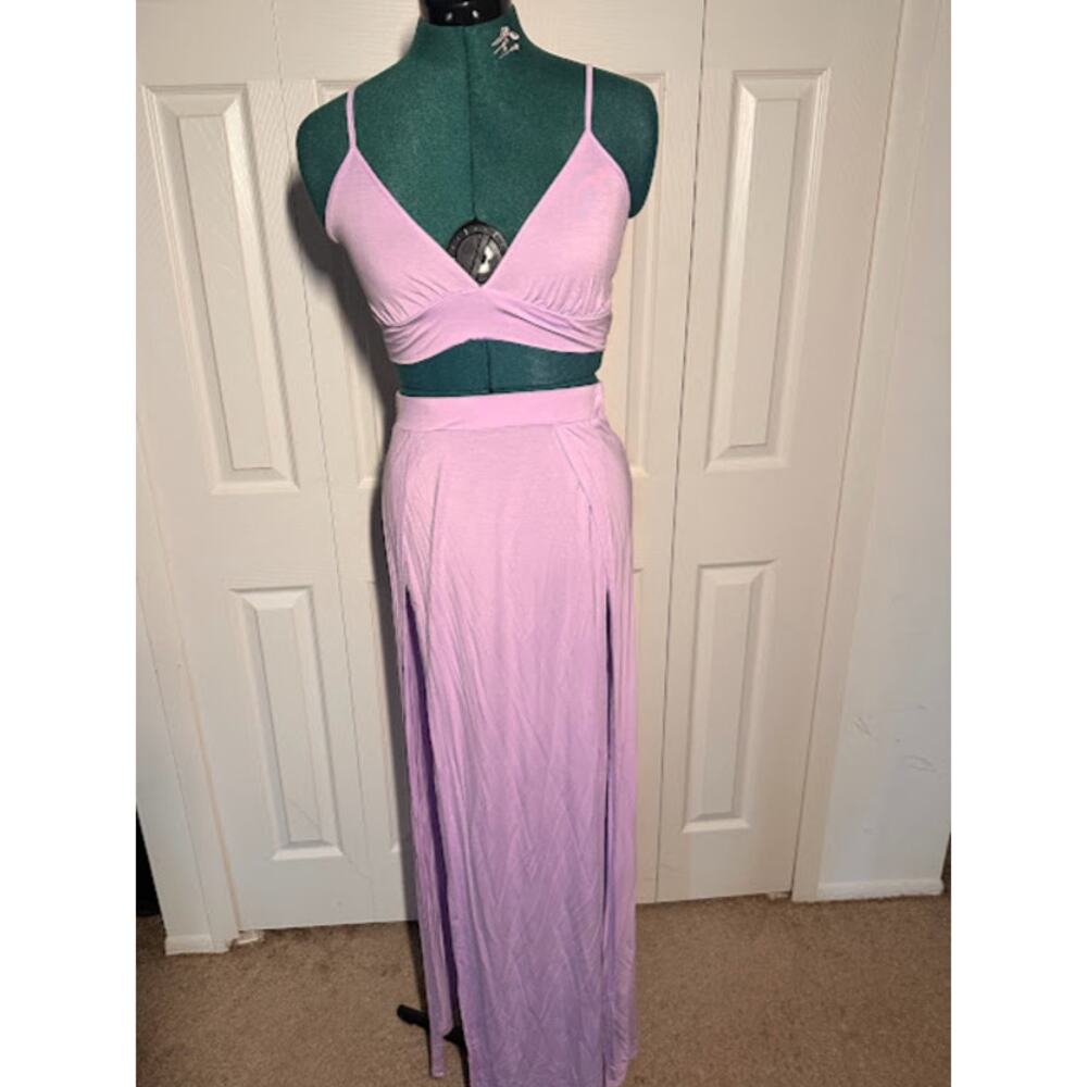 Women's Purple Solid Bralette Top and High Split Front Skirt Set